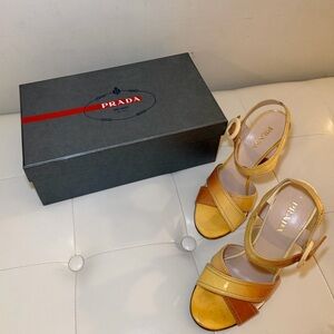 Vintage Prada Women's Yellow Heeled Sandals